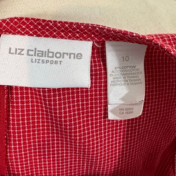 Y2K Liz Claiborne Lizsport Red Micro-Gingham Sheath Dress | Size 10 - Picture 7 of 11